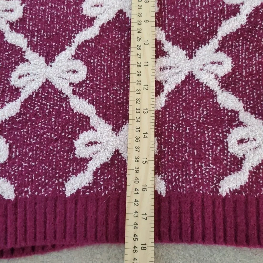 Derek Heart Cropped Bow Sweater Womens Size Large Soft Warm Comfy Preppy Purple - Picture 9 of 11